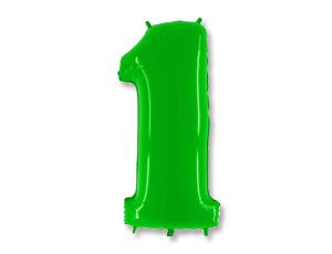 Шар (40”/102 см) Цифра, 1, Яркий зеленый, 1 шт.