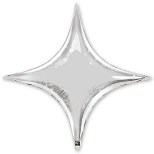 Шар (28”/71 см) Звезда, 4х-конечная, Серебро