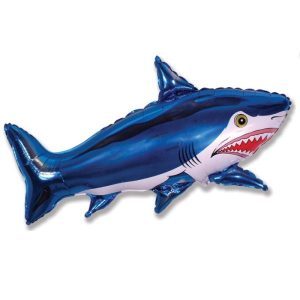 Шар (107 см) Фигура, Страшная акула, Синий.