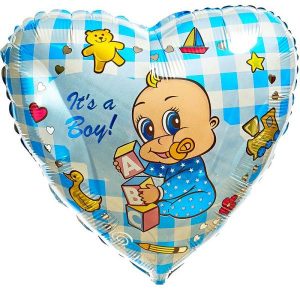 Шар (46 см) Сердце, Новорожденный мальчик, Голубой