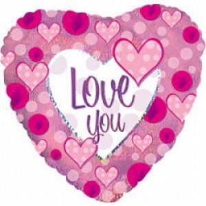 Шар (46 см) Сердце, Я люблю тебя (розовые сердечки), Голография.