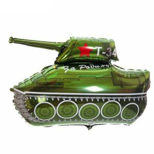 Шар с гелием 23 февраля (79 см) Фигура, Танк T-34, Зеленый.