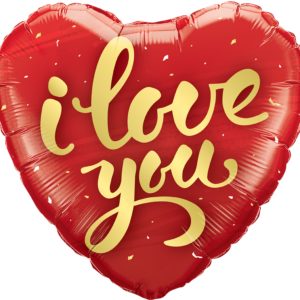 Шар (46 см) Сердце, Я Люблю Тебя (золотое конфетти), Красный, 1 шт.
