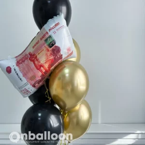 Фонтан из шаров с денежной купюрой