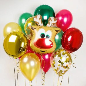 Новогодний букет из шаров с оленем http://onballoon.ru
