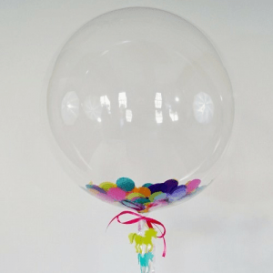 Шар прозрачный (61 см.) Сфера Bubble, с конфетти круги ассорти-4 см, 1 шт.