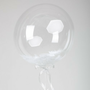 Шар прозрачный (61 см.) Сфера Bubble, с белыми перьями, 1 шт.