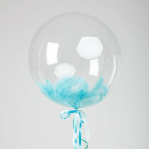 Шар прозрачный (61 см.) Сфера Bubble, с бирюзовыми перьями, 1 шт.