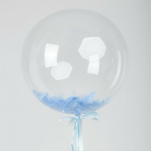Шар прозрачный (61 см.) Сфера Bubble, с голубыми перьями, 1 шт.