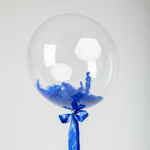 Шар прозрачный (61 см.) Сфера Bubble, с синими перьями, 1 шт.