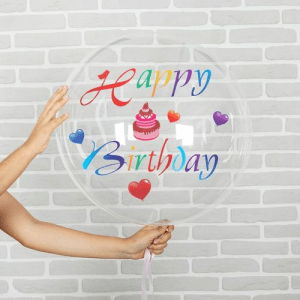 Шар прозрачный (61 см.) Bubble, Happy-birthday. 1 шт.
