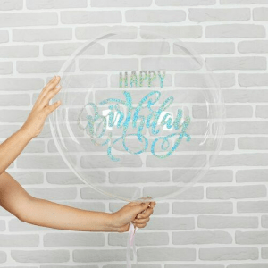Шар прозрачный (61 см.) Bubble, надпись Happy birthday! голубая. 1 шт.