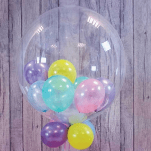 Шар прозрачный (61 см.) Bubble, Сюрприз разноцветный металлик. 1 шт.