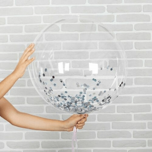 Шар прозрачный (61 см.) Bubble с серебряным конфетти. 1 шт.