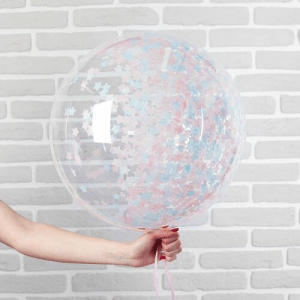 Шар прозрачный (61 см.) Bubble с конфетти звезды пастель. 1 шт.