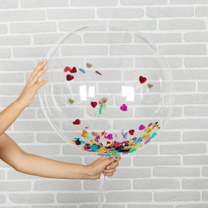 Шар прозрачный (61 см.) Bubble с конфетти разноцветные сердца. 1 шт.
