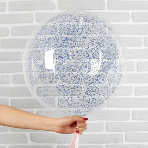 Шар прозрачный (61 см.) Bubble с синими блестками. 1 шт.