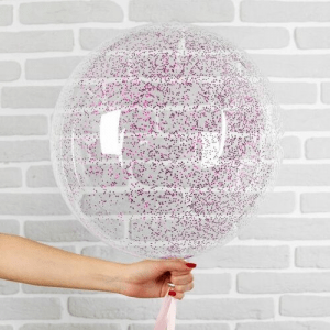 Шар прозрачный (61 см.) Bubble с фуксия конфетти 1 шт.