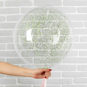 Шар прозрачный (61 см.) Bubble с зелеными конфетти 1 шт.