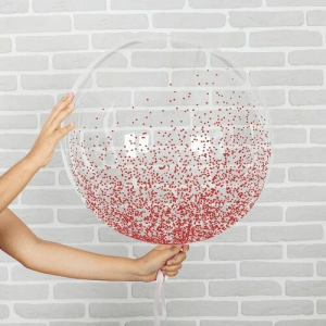 Шар прозрачный (61 см.) Bubble с красными конфетти 1 шт.