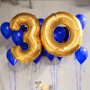 Набор воздушных шаров “30 лет золотые цифры и синие шары”