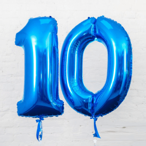 Набор воздушных шаров на юбилей “Цифры 10 синие”