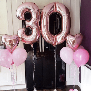 Набор воздушных шаров “Цифры 30 розовое золото и фонтана из шаров с сердечком”