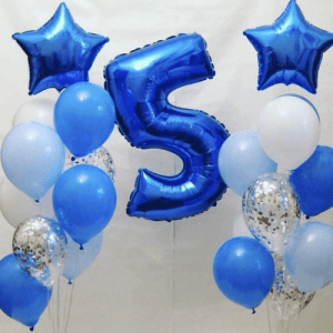 Набор воздушных шаров “Цифра 5 синяя и 2 фонтана из шаров”