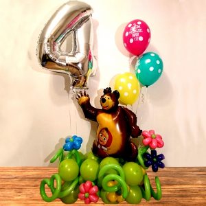 Композиция из шаров “С днем рождения” Маша и Медведь