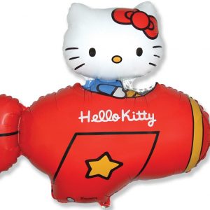 Шар (91 см.) Фигура, Hello Kitty, Котенок в самолете, Красный, 1 шт.