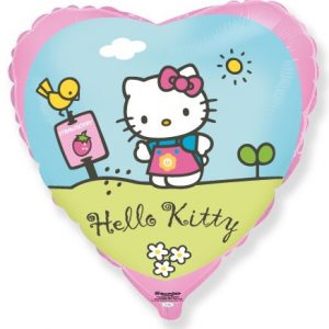 Шар (46 см.) Сердце, Hello Kitty, Котенок в саду, Розовый, 1 шт.