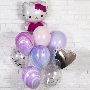 Букет шаров с Hello Kitty “Агаты с серебром”