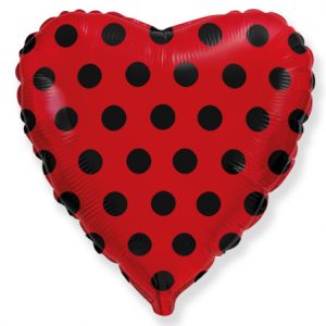 Фольгированный шар сердце (46 см.)”Горошек на красном” 1 шт.