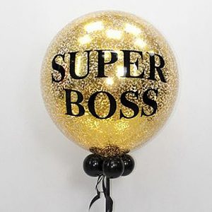 Шар (90 см.) с индивидуальной надписью и золотым конфетти “Super Boss”, 1 шт.