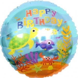 Фольгированный шар фигура (46 см.)”С Днем Рождения (подводный мир)” 1 шт.
