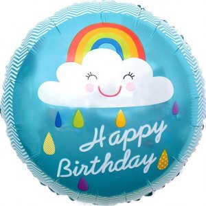 Фольгированный шар фигура (46 см.)”С Днем Рождения! (облако и радуга), голубой” 1 шт.