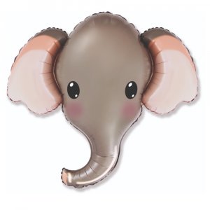 Шар мини-фигура (30 см.), голова, милый слоник, серый, 1 шт.