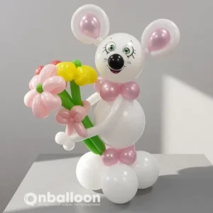Фигура из шаров "Мышка с цветами белая"