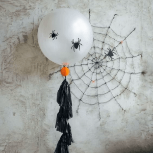 Воздушный шар (91 см.), белый, с пауками и кисточками тассел 1 шт.