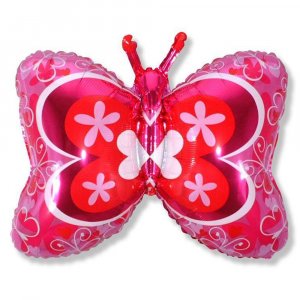 Фольгированная фигура шар Бабочка розовая, 1 шт.