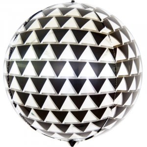Шар (61 см) Сфера 3D, Геометрия треугольников, Черный/Серебро, Металлик, 1 шт.