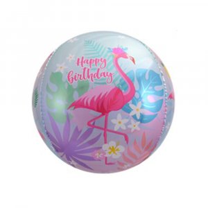 Шар (61 см) Сфера 3D, С Днем Рождения (фламинго), 1 шт.