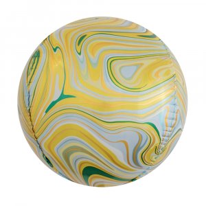 Шар (61 см) Сфера 3D, Мраморная иллюзия, Желтый, Агат, 1 шт.
