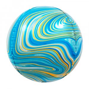 Шар (61 см) Сфера 3D, Мраморная иллюзия, Голубой, Агат, 1 шт.
