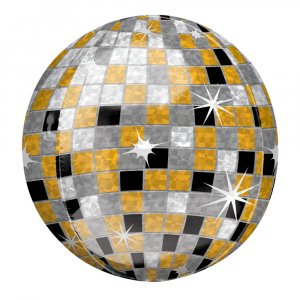 Шар (56 см) Сфера 3D, Сверкающее диско, Черный/Золото, 1 шт.