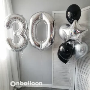 Набор черно-серебряных шаров на 30 лет