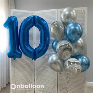 Шары на 10 лет «Серебро и синий хром»
