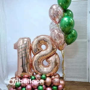 Шары на 18 лет с надписью и фонтаном