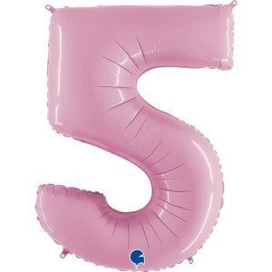 Шар (40”/102 см) Цифра, 5, Розовый пастель, 1 шт.