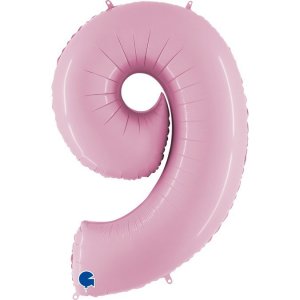 Шар (40”/102 см) Цифра, 9, Розовый пастель, 1 шт.